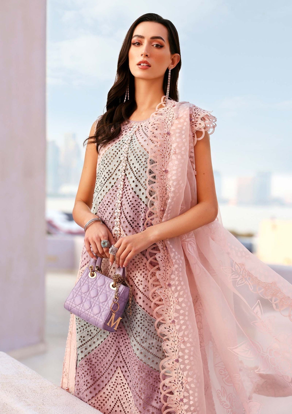 MB 2805A-3 Piece - Lawn - Unstitched Chicken Kari Embroidered Suit (Printed Organza Dupatta-4 Sides Lace)
