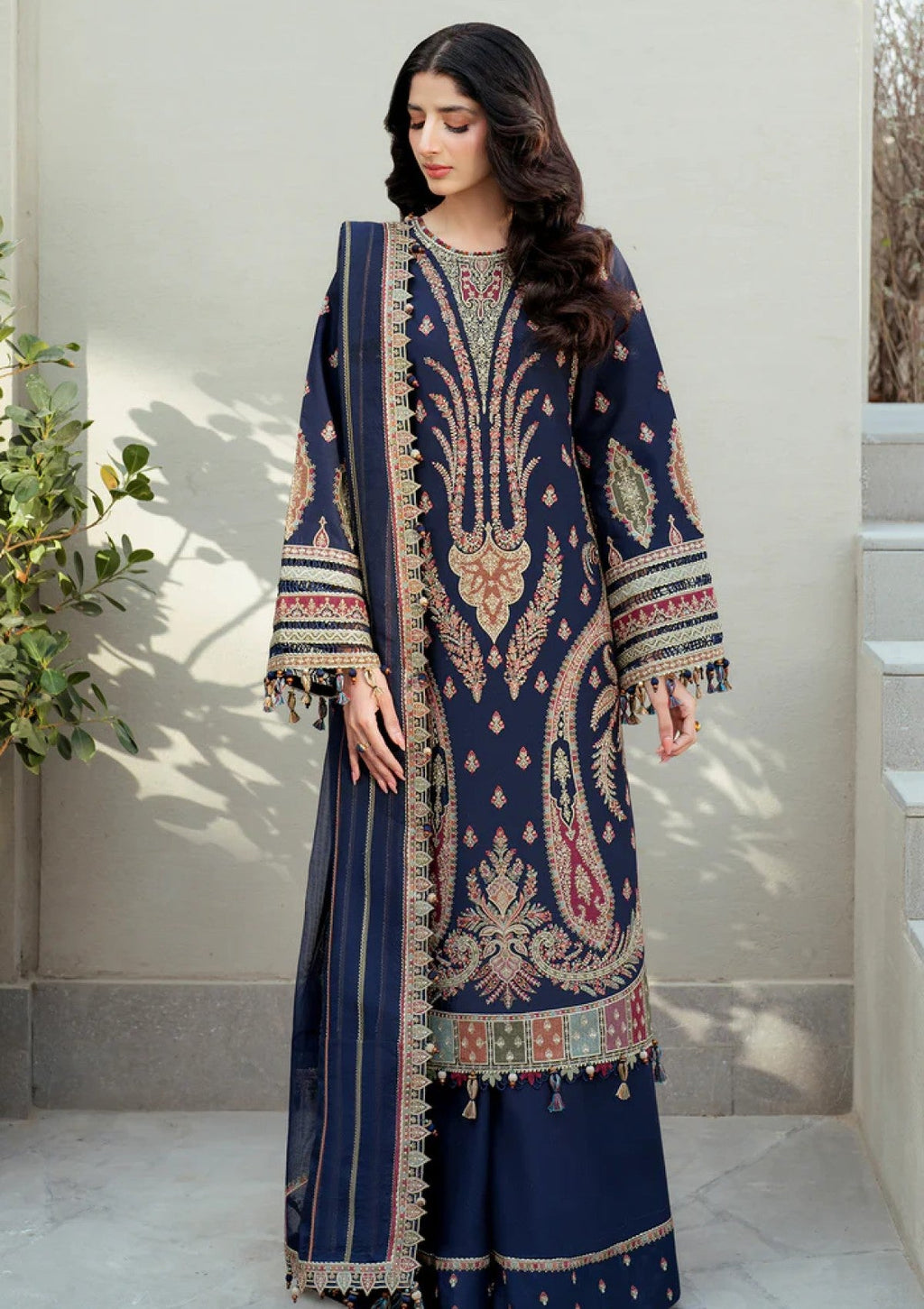 JZ 2990-3 Piece Unstitched Heavy Embroidered Dhanak Suit ( Dhanak Embroidered Shawl )
