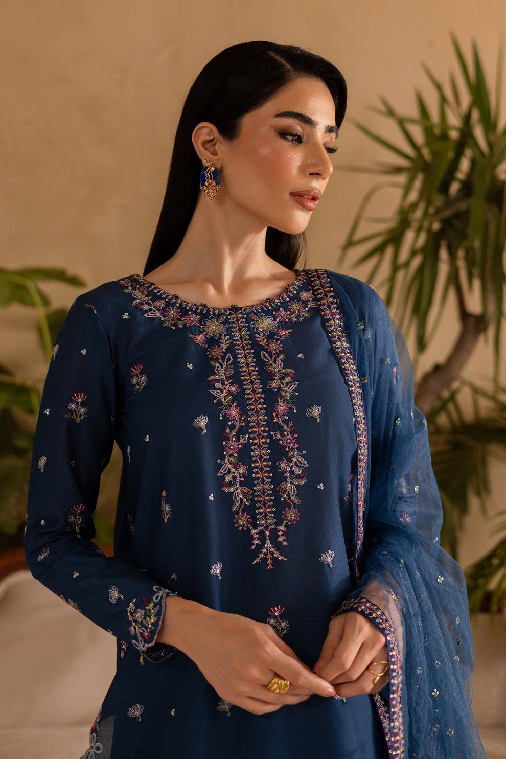 BT 2940-3 Piece Unstitched Heavy Embroidered Dhanak Suit ( Embroidered Chiffon Dupatta)