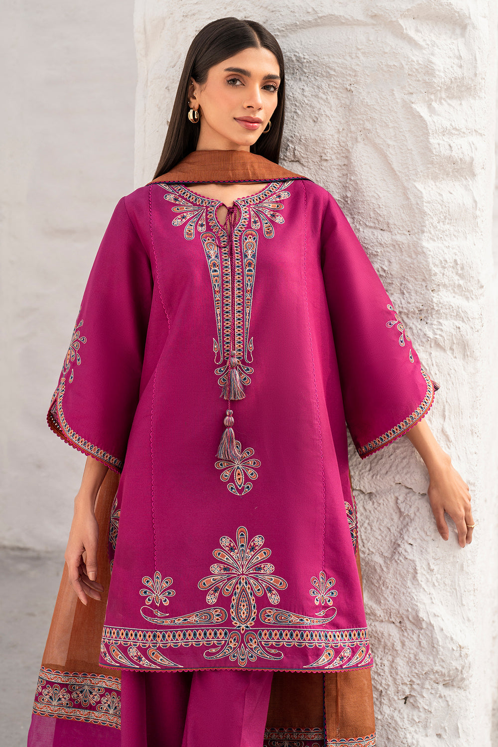 3 Piece - Unstitched Embroidered Lawn Fabric With Embroidered Chiffon Dupatta