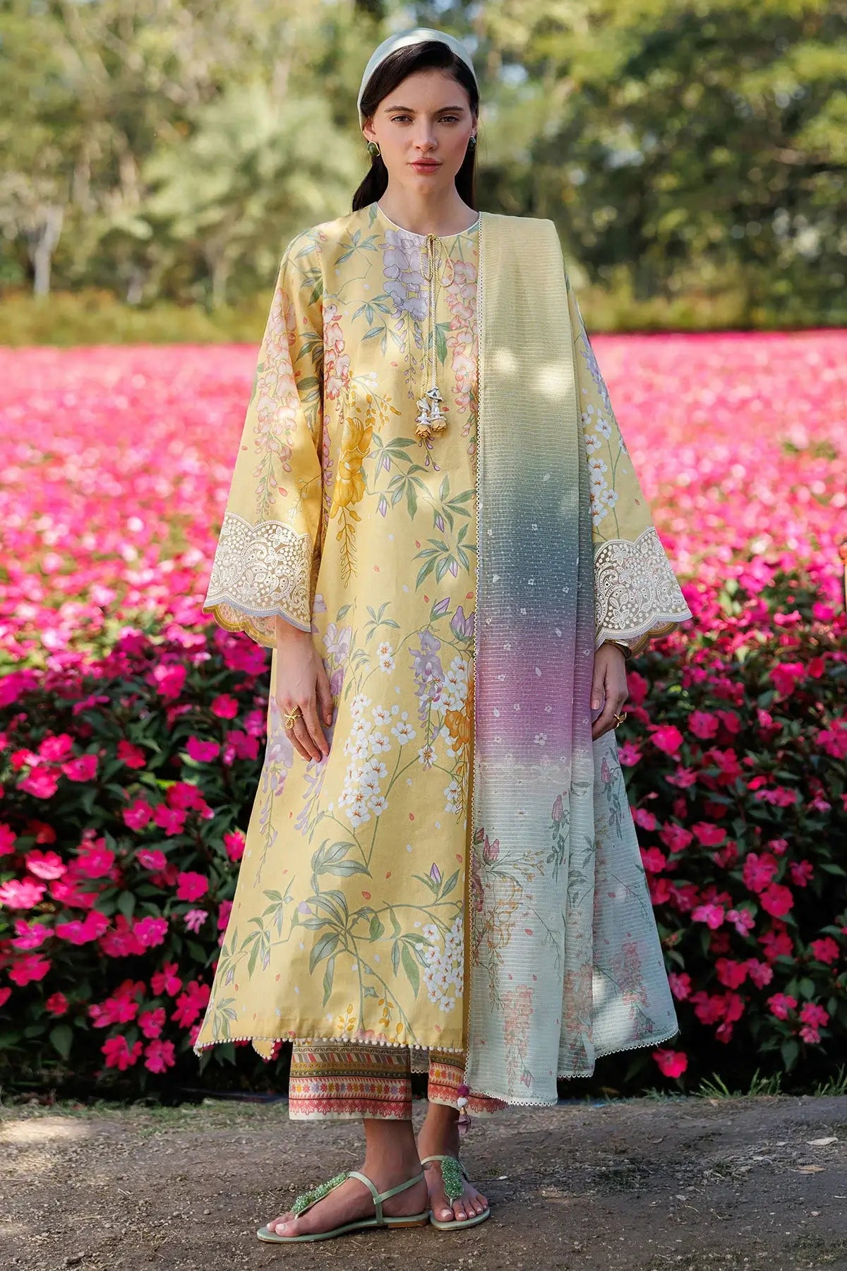 JZ 205-3 Piece Unstitched Embroidered Lawn Suit ( Printed Lawn Dupatta )
