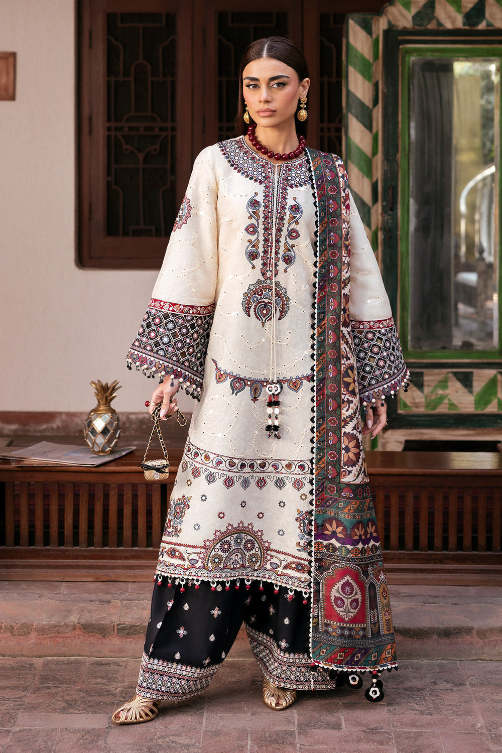 JZ-2800-Lawn Fabric 3 Piece - Unstitched Fully Embroidered