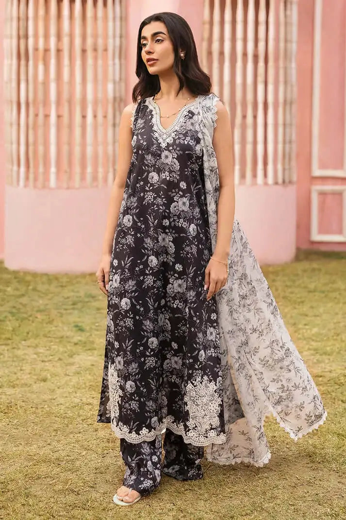 3 Piece Unstitched Embroidered Lawn Suit ( Fine Printed Crinkle Chiffon Dupatta )