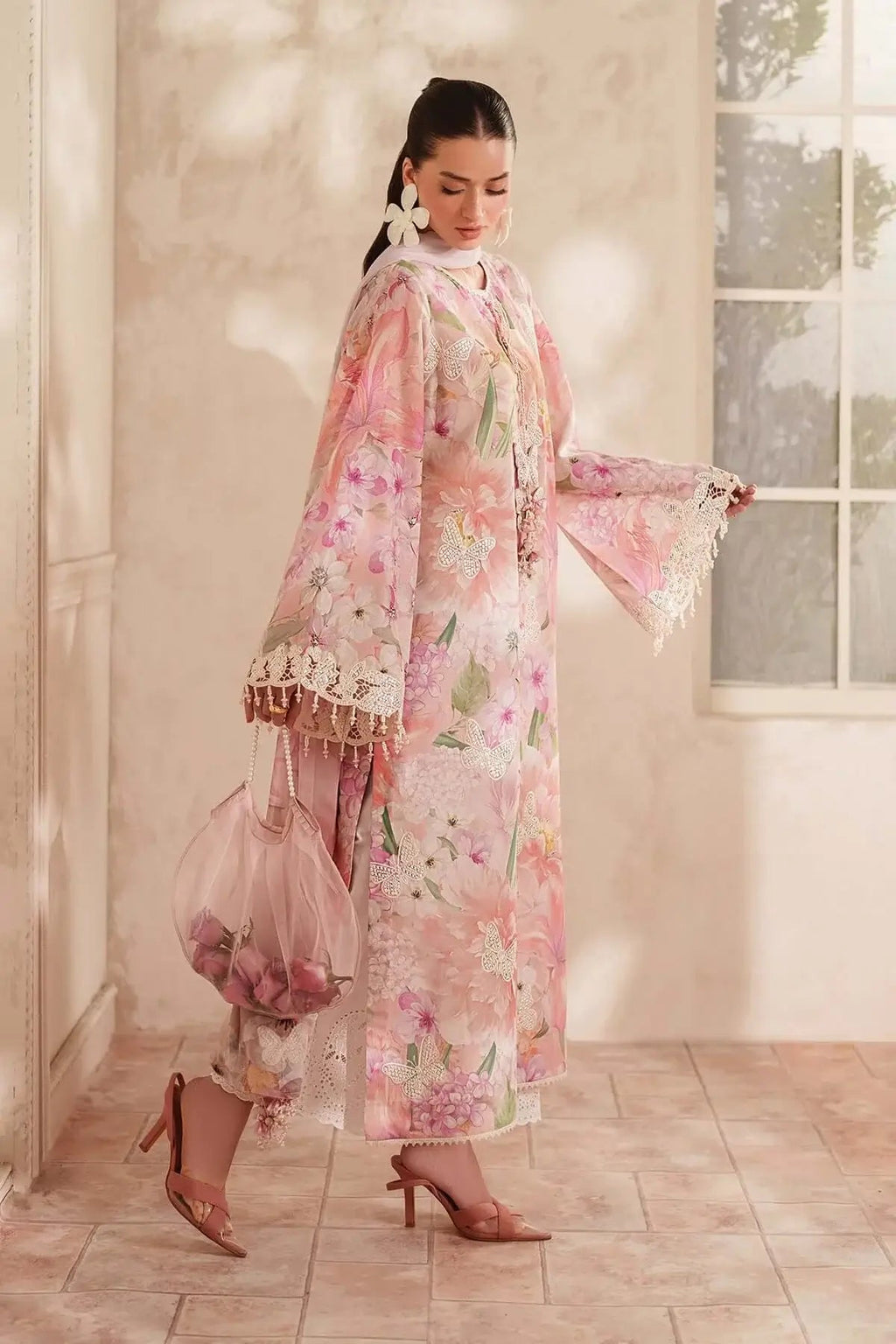 BQ 208-3 Piece Unstitched Embroidered Lawn Suit ( Printed Lawn Dupatta )