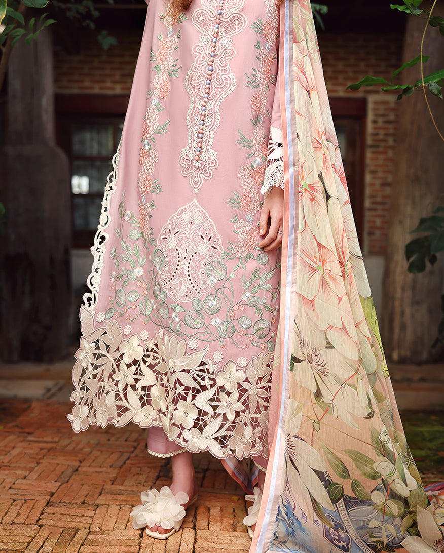 MS 2855-3 Piece - Unstitched Embroidered Lawn Fabric ( Silk Printed Dupatta)