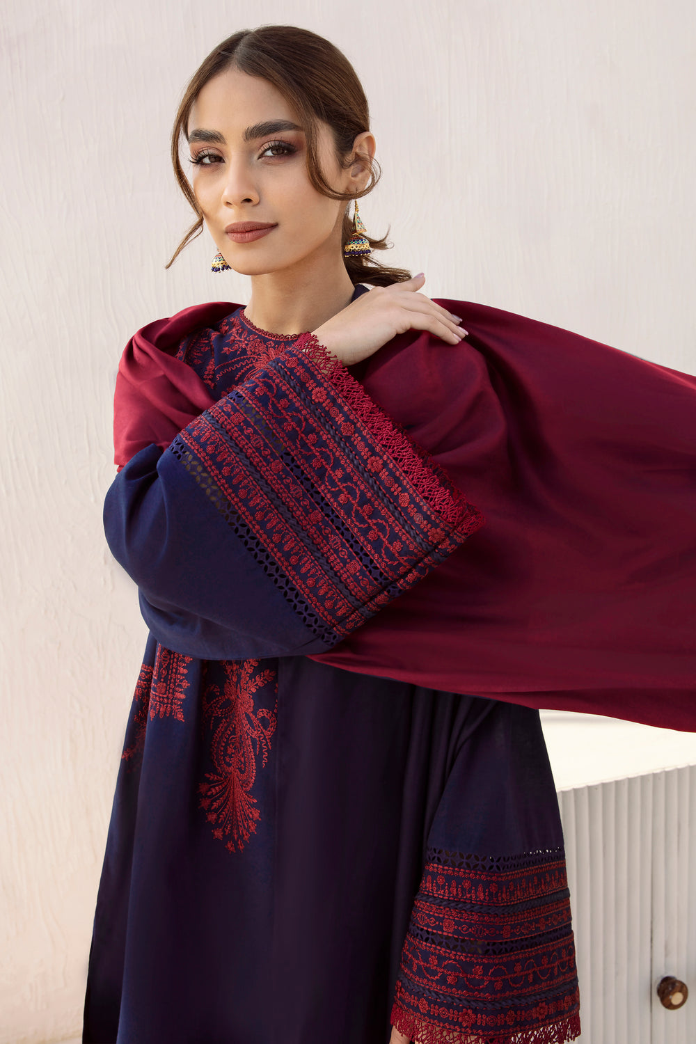 JZ 2910-3 Piece Unstitched Heavy Embroidered Dhanak Suit ( Dhanak Shawl )