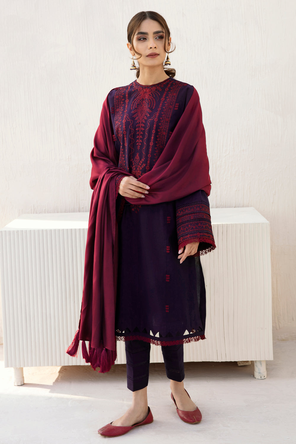 JZ 2910-3 Piece Unstitched Heavy Embroidered Dhanak Suit ( Dhanak Shawl )