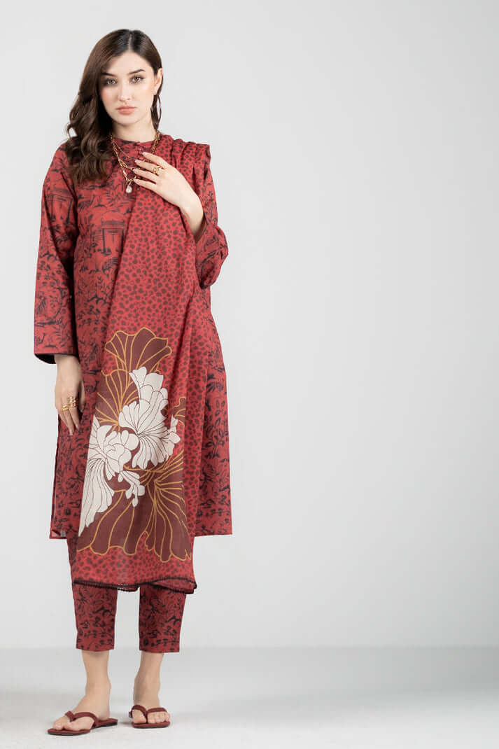 3 Piece Unstitched Digital Printed Lawn Suit ( Fine Printed Silk Dupatta )