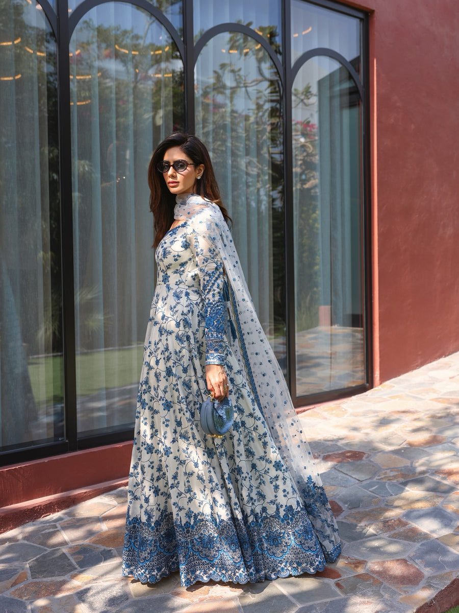 FS 1000-Lawn 3 Piece Unstitched Embroidery Frok With Premium Embroidery Organza Dupatta