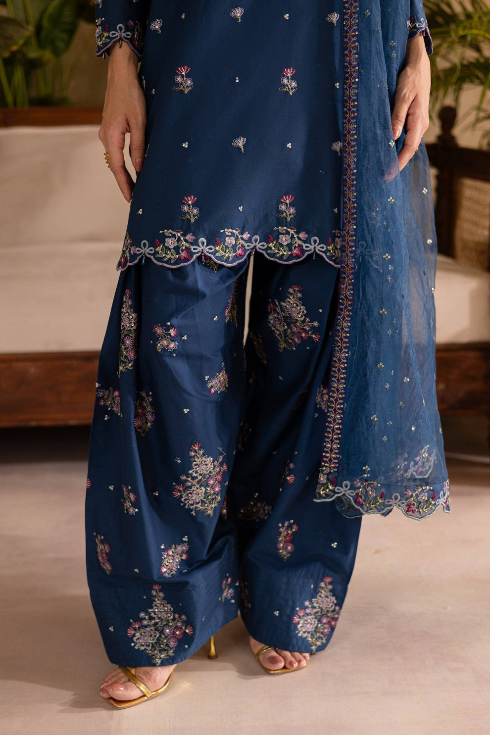 BT 2940-3 Piece Unstitched Heavy Embroidered Dhanak Suit ( Embroidered Chiffon Dupatta)