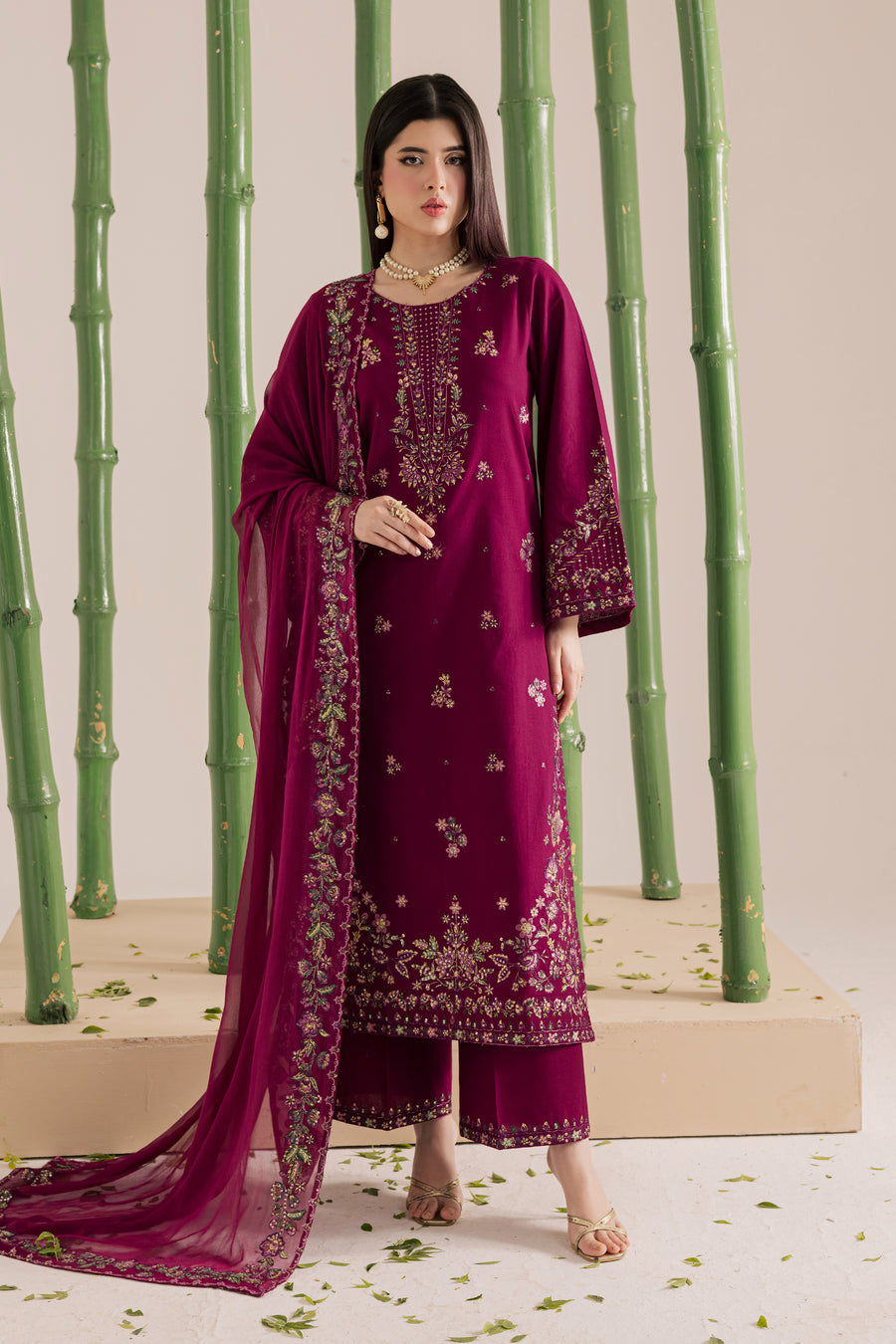 BT 2860- Lawn 3 Piece Unstitched Embroidered Suit (Chiffon Embroidered Dupatta)