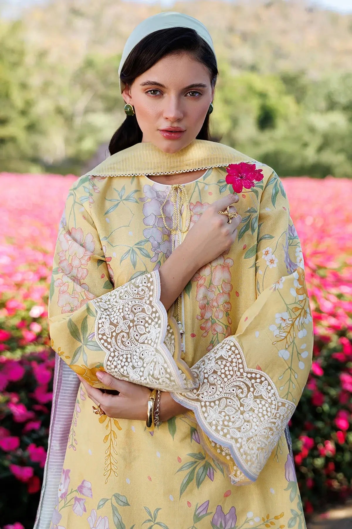 JZ 205-3 Piece Unstitched Embroidered Lawn Suit ( Printed Lawn Dupatta )