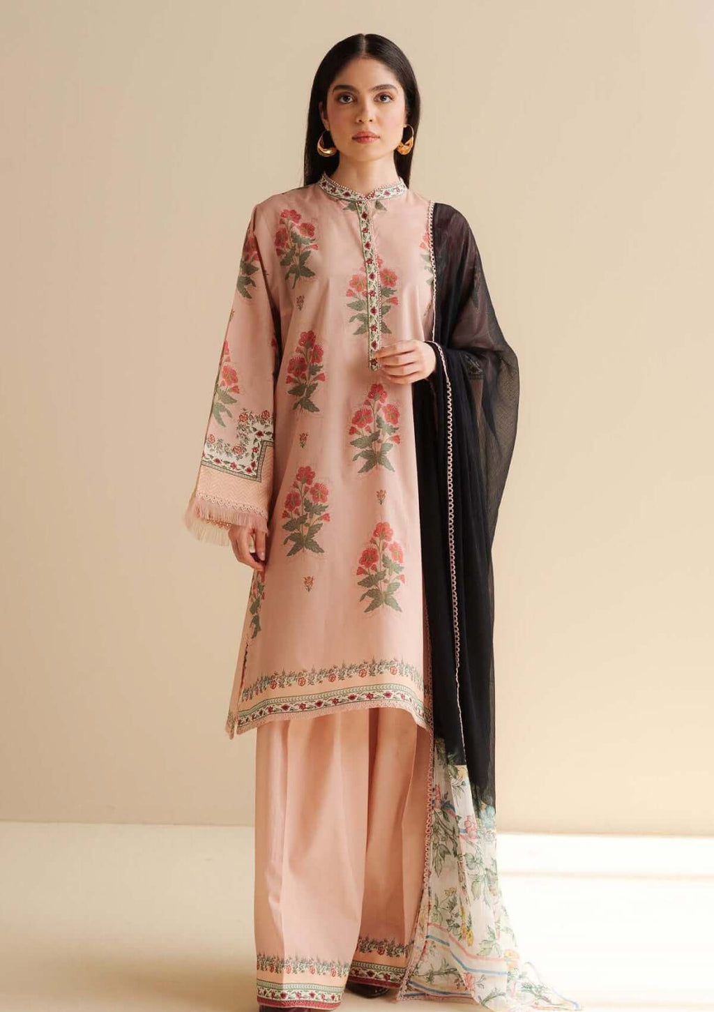 CO 490-3 Piece Unstitched Digital Printed Lawn Suit ( Fine Printed Polly Lawn Dupatta )