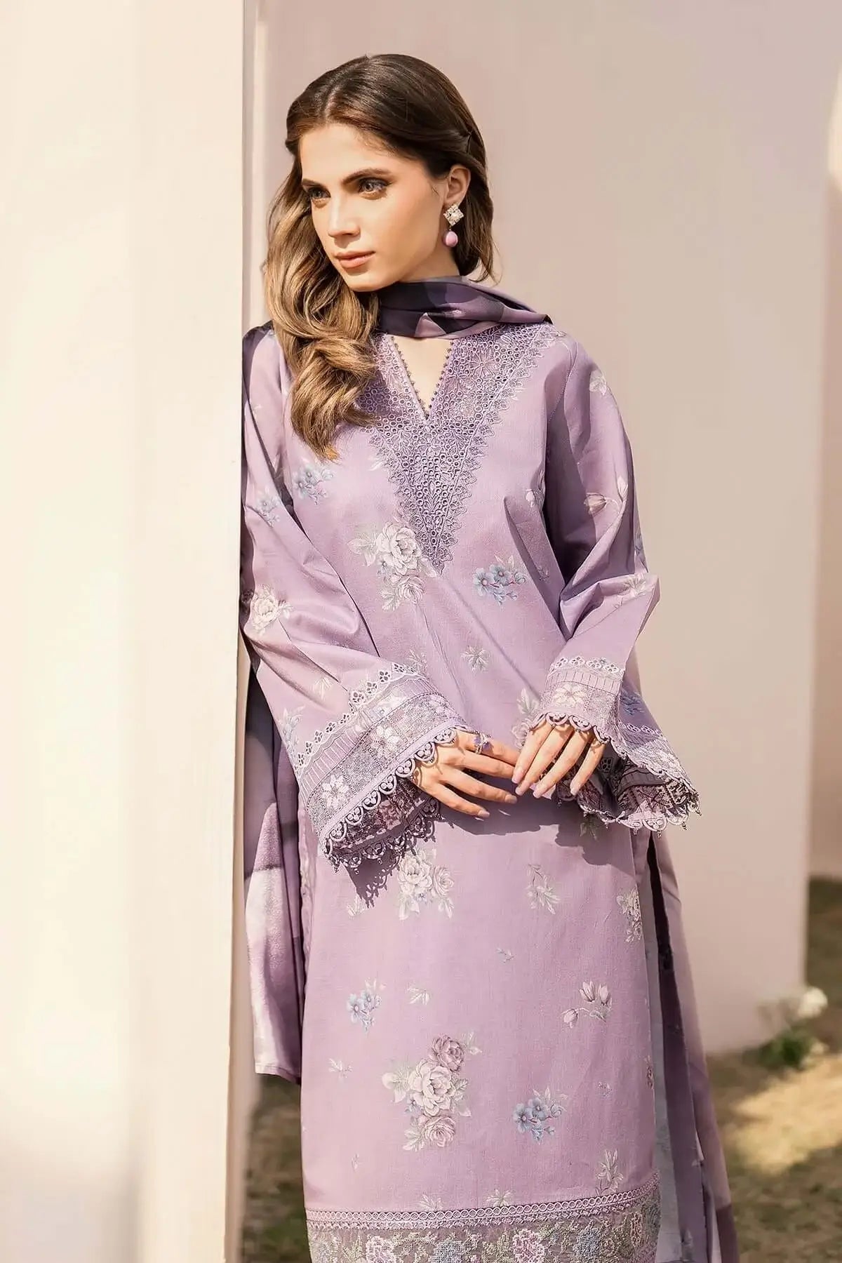 BQ 210-3 Piece Unstitched Embroidered Lawn Suit ( Printed Lawn Dupatta )