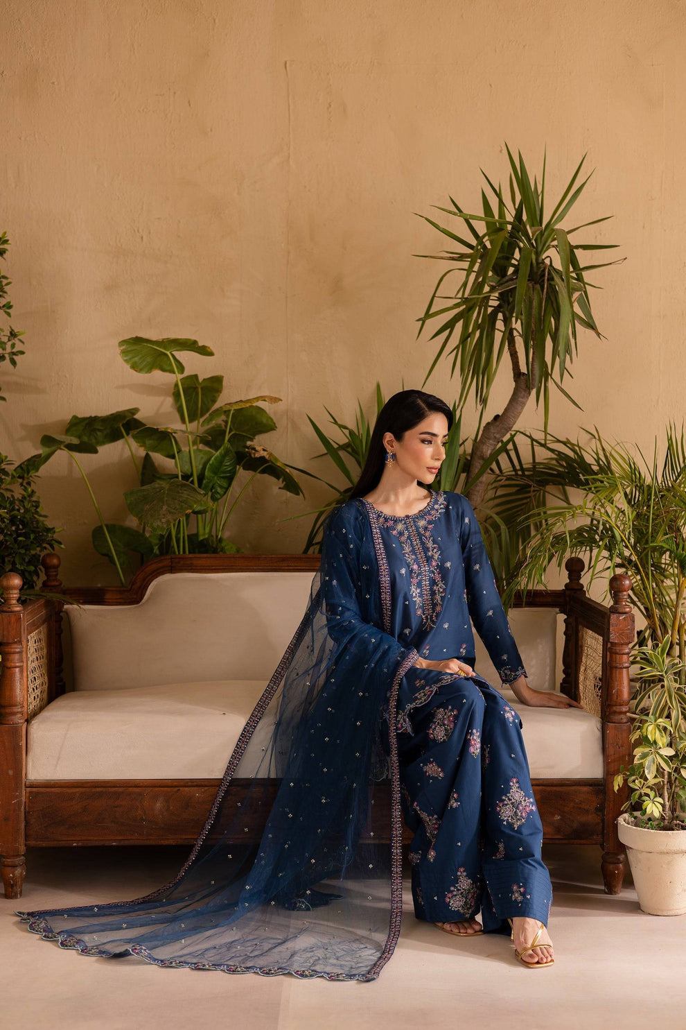 BT 2940-3 Piece Unstitched Heavy Embroidered Dhanak Suit ( Embroidered Chiffon Dupatta)
