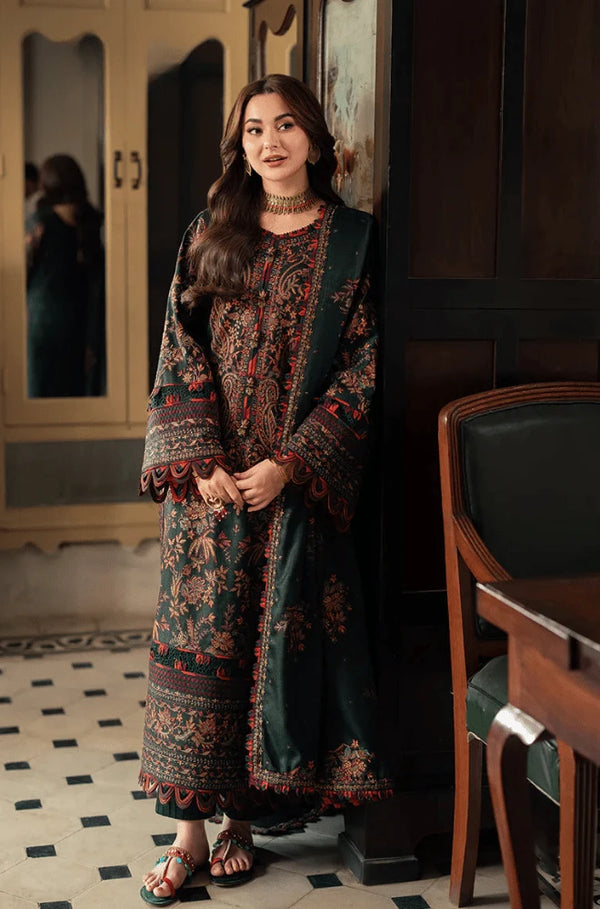AJ 2915-3 Piece Unstitched Heavy Embroidered Dhanak Suit ( Dhanak Embroidered Shawl )