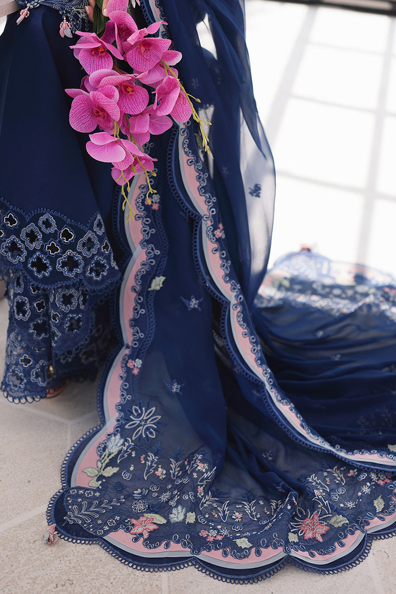 QL 2815-3 Piece - Unstitched Embroidered Lawn Fabric (Embroidered Chiffon Dupatta)