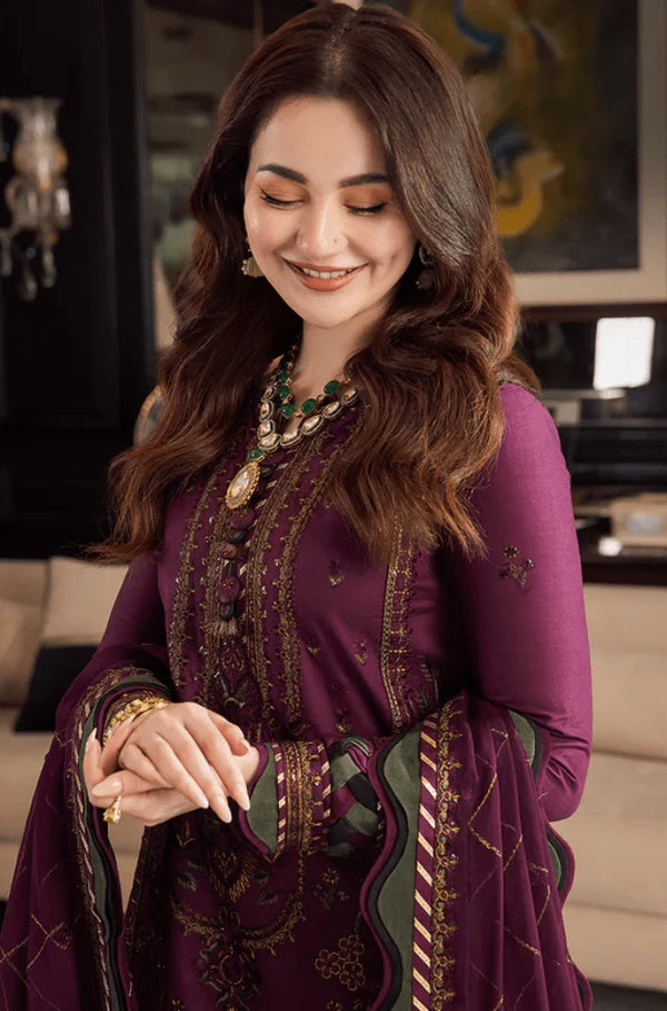 AJ 2885-3 Piece Unstitched Heavy Embroidered Dhanak Suit ( Embroidered Chiffon Dupatta)