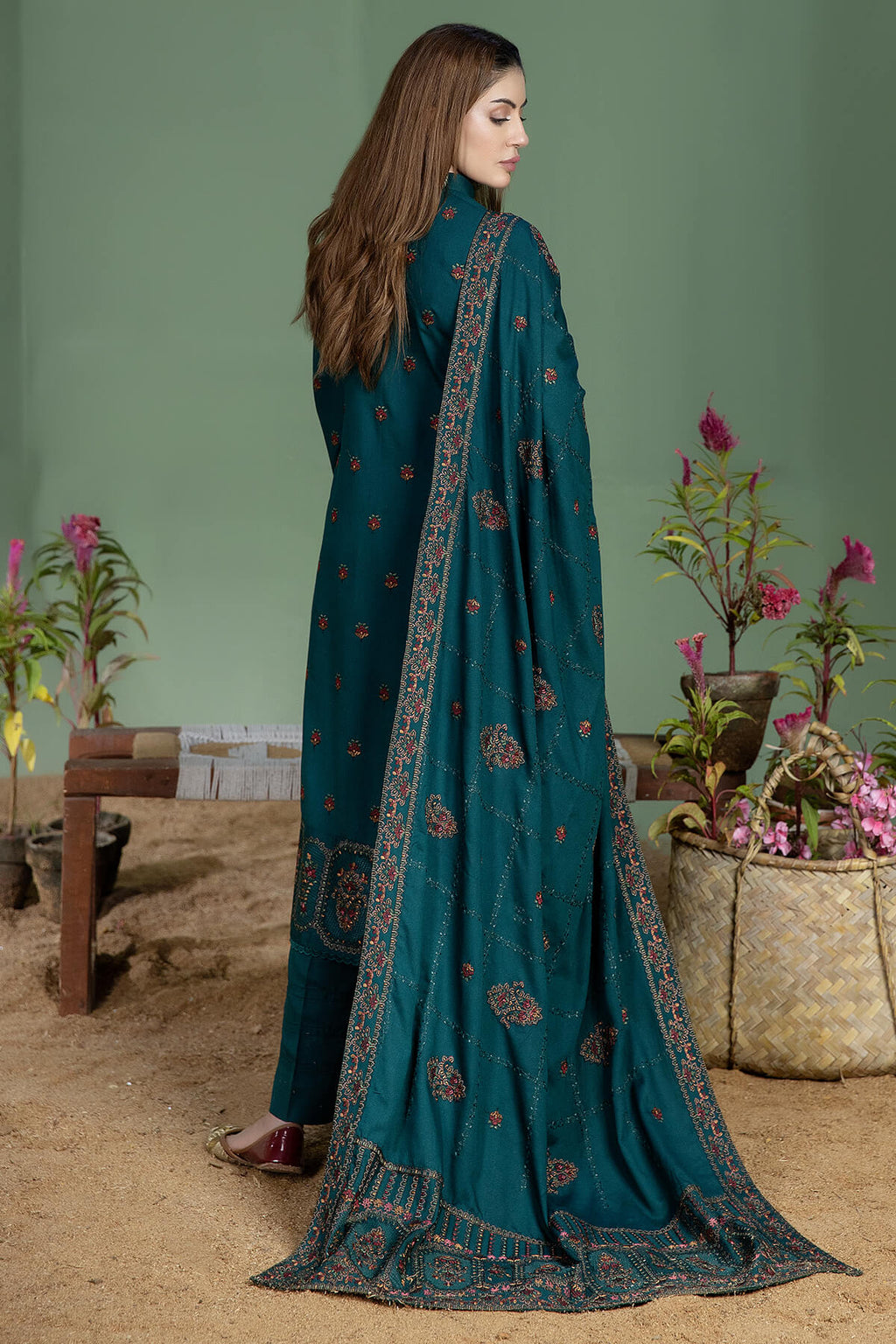 AJ-940-3 Piece - Unstitched Fully Embroidered Dhanak Fabric