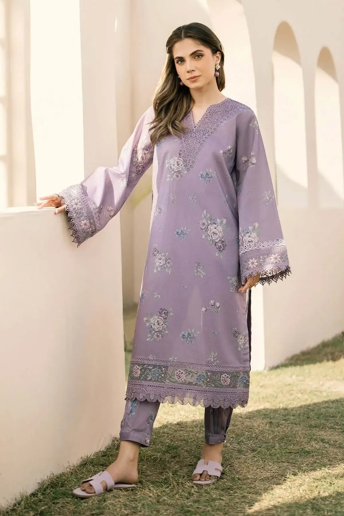 BQ 210-3 Piece Unstitched Embroidered Lawn Suit ( Printed Lawn Dupatta )