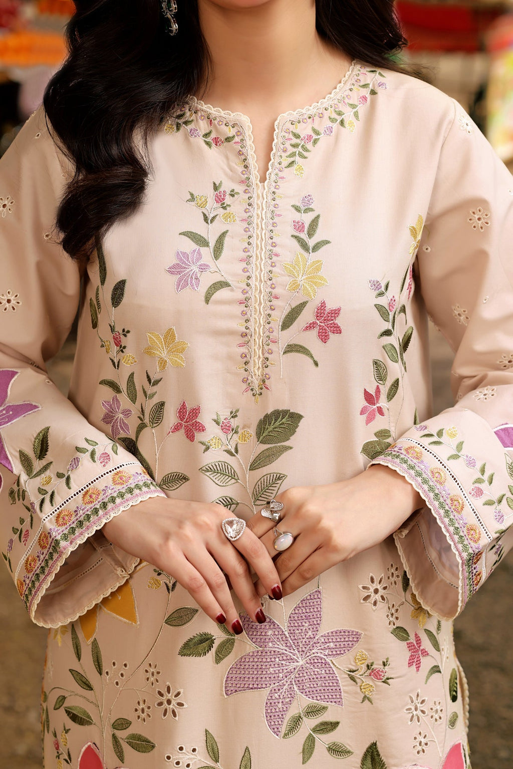 AS 2875- Aneelas 3 Piece - Unstitched Embroidered Lawn Fabric (Polly Lawn Printed Dupatta)