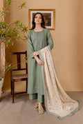 RP 600-3 Piece - Unstitched Fully Embroidered Lawn Fabric With Embroidered Lawn Shawl