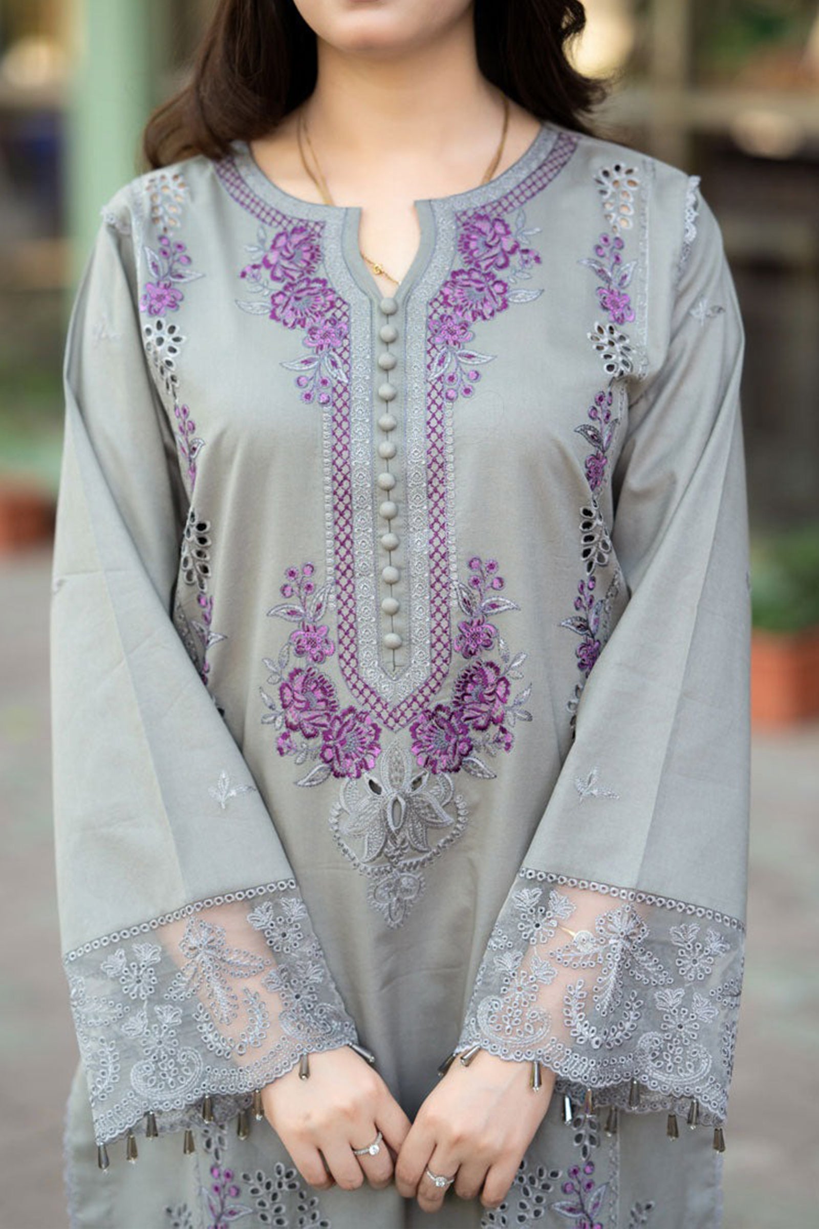 MS-170-Lawn Fabric 3 Piece - Unstitched Fully Embroidered With Chiffon Embroidered Dupatta