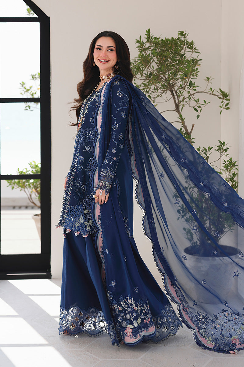 QL 2815-3 Piece - Unstitched Embroidered Lawn Fabric (Embroidered Chiffon Dupatta)