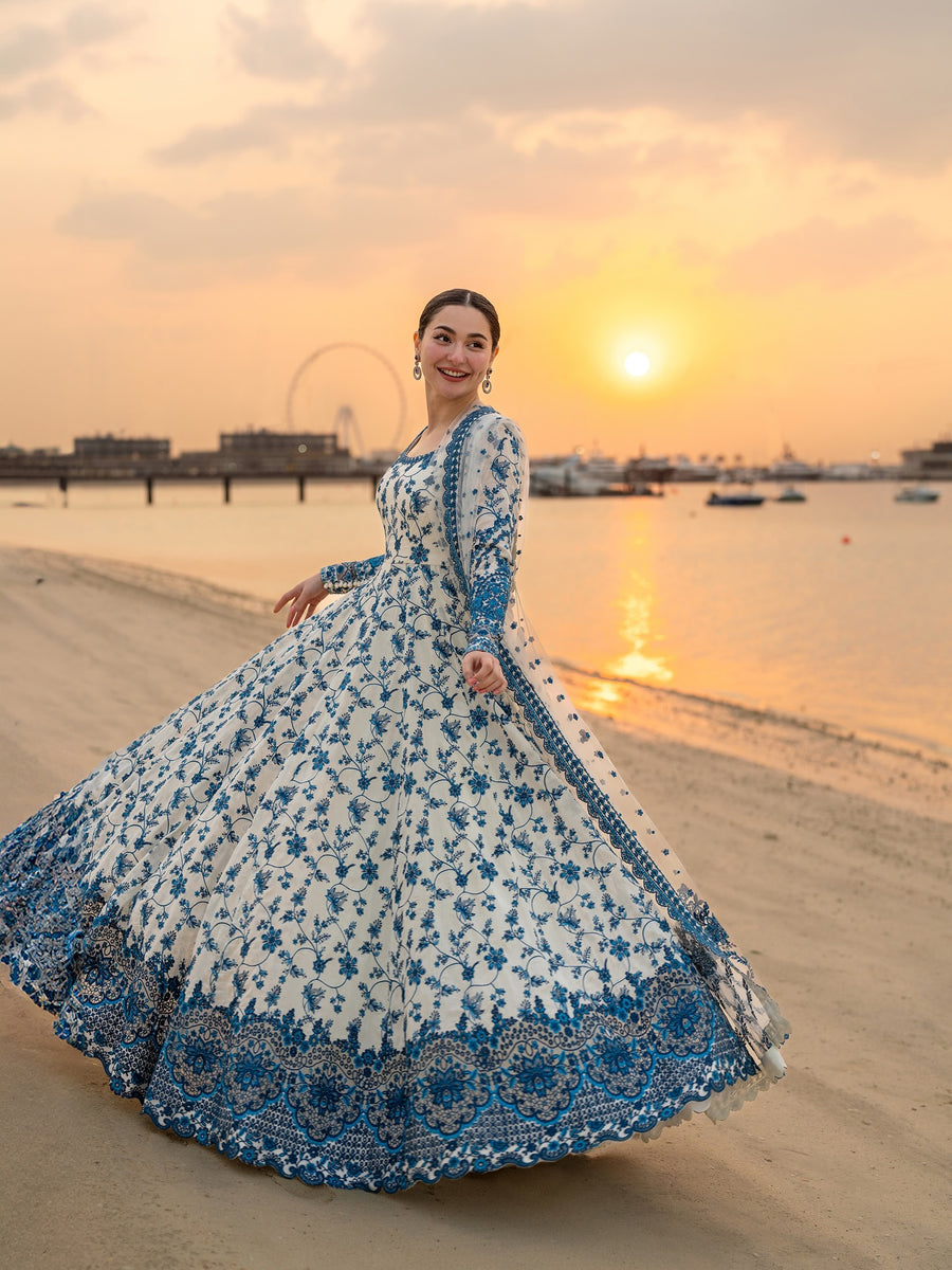 FS 1000-Lawn 3 Piece Unstitched Embroidery Frok With Premium Embroidery Organza Dupatta