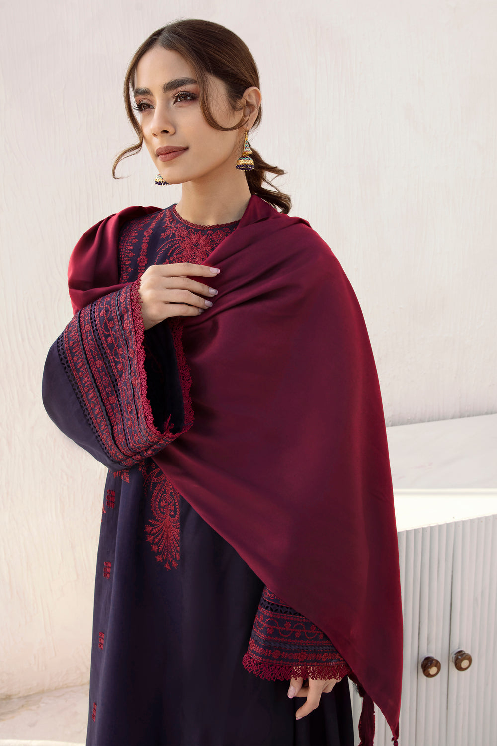 JZ 2910-3 Piece Unstitched Heavy Embroidered Dhanak Suit ( Dhanak Shawl )