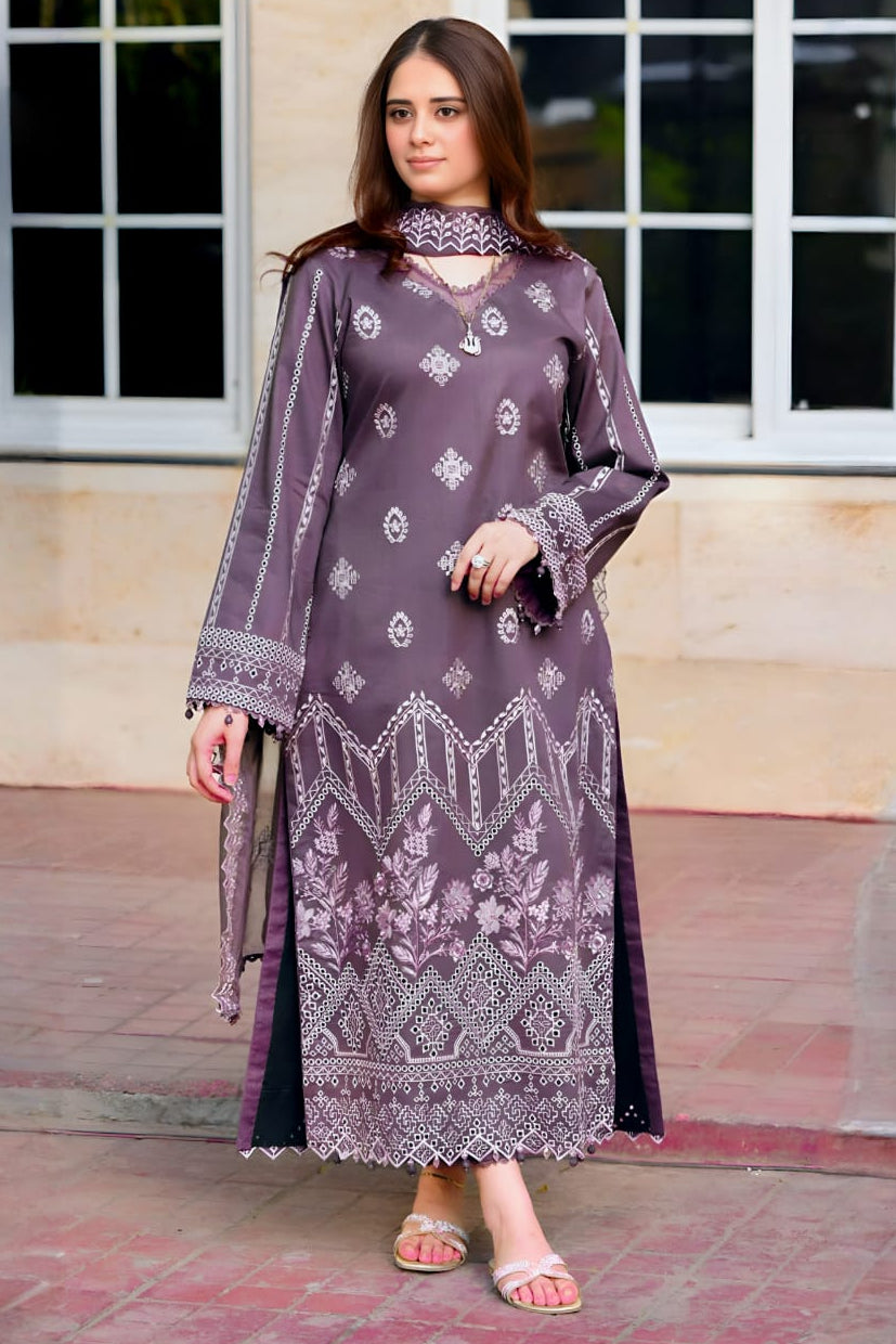 NS 915-Lawn Fabric 3 Piece - Unstitched Fully Embroidered With Embroidered Chiffon Dupatta