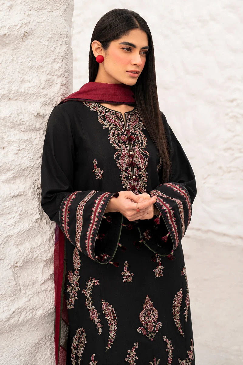 JZ 2890-3 Piece Unstitched Heavy Embroidered Dhanak Suit ( Printed Dupatta )