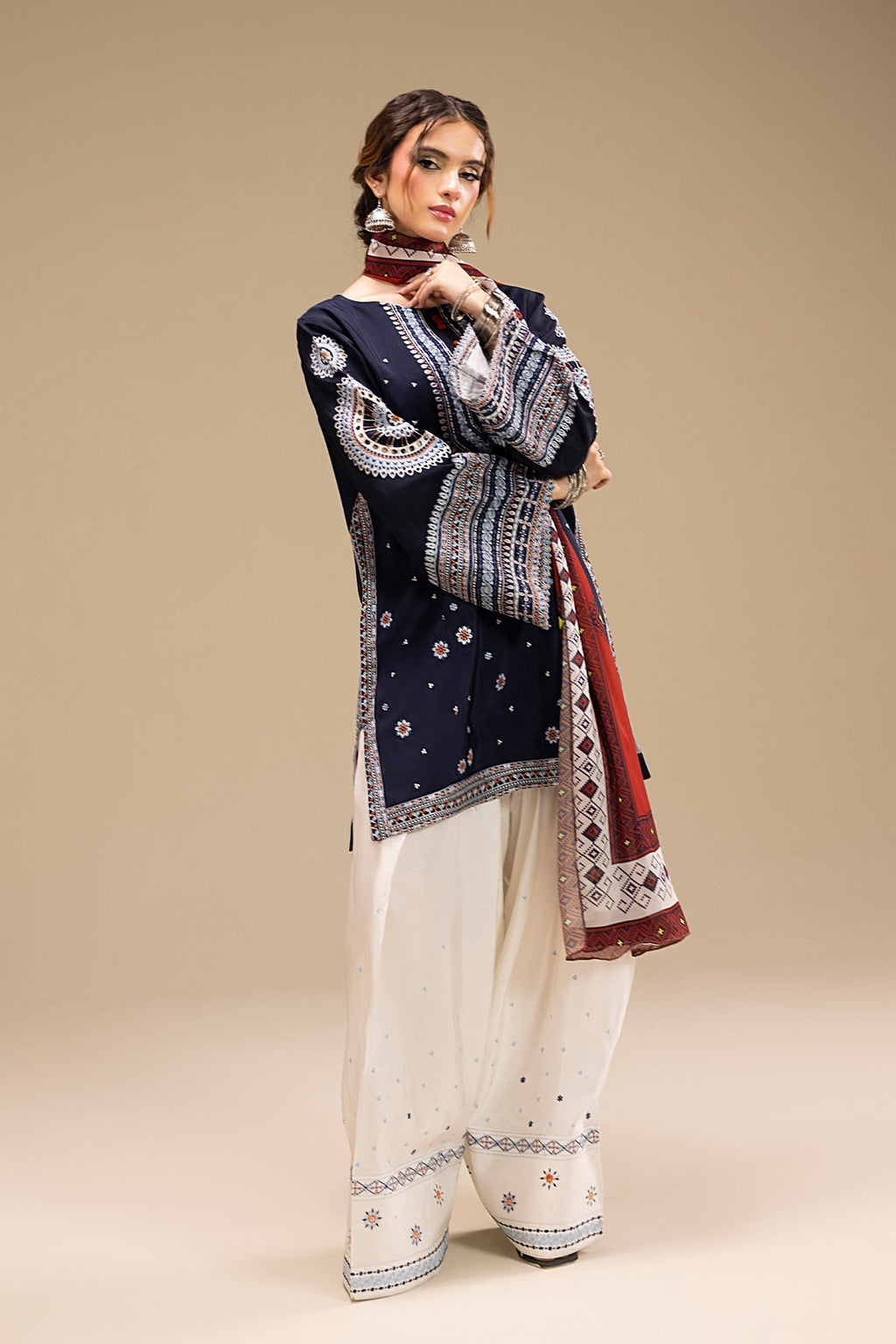 RR 610-3 Piece Embroidered Lawn Fabric with Printed Monar Dupatta