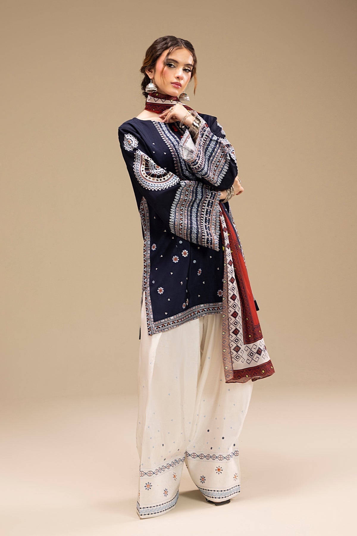 RR 610-3 Piece Embroidered Lawn Fabric with Printed Monar Dupatta