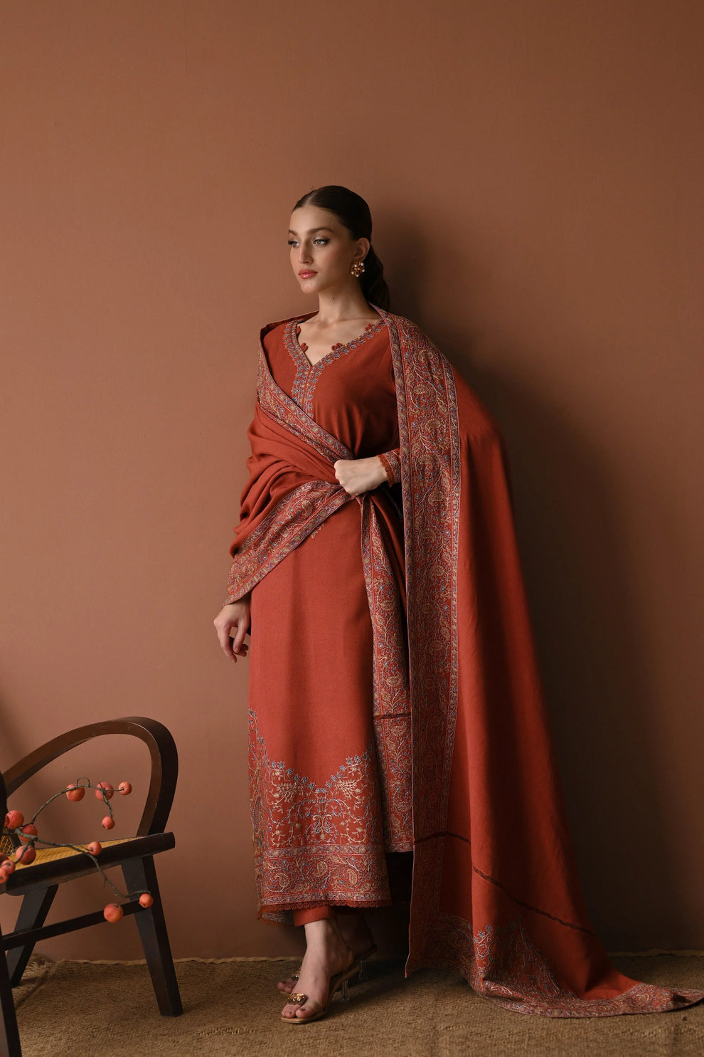 BT 2880B-3 Piece Unstitched Heavy Embroidered Dhanak Suit ( Embroidered Dhanak Dupatta )