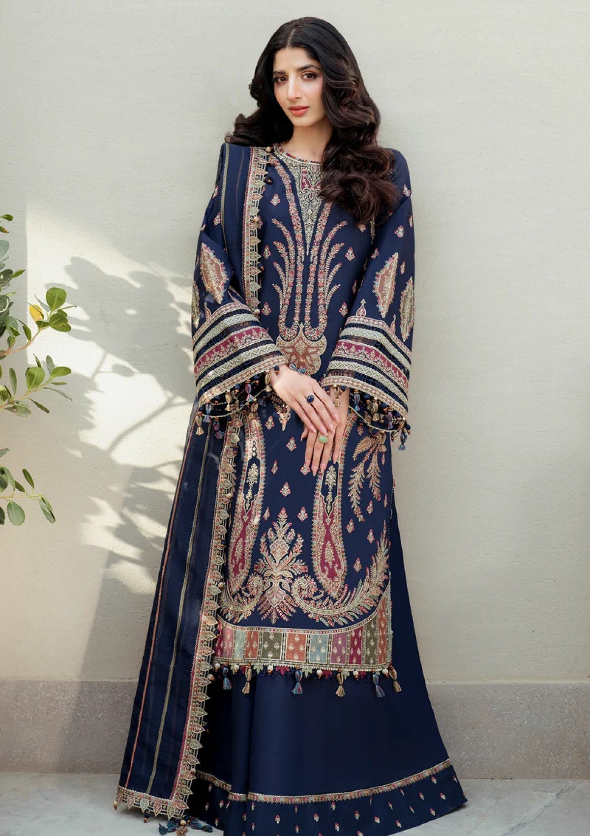 JZ 2990-3 Piece Unstitched Heavy Embroidered Dhanak Suit ( Dhanak Embroidered Shawl )