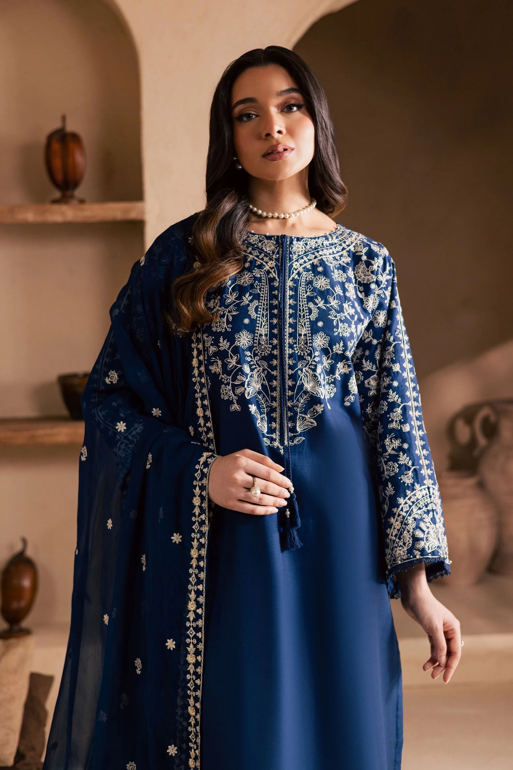 BT 2835-3 Piece - Unstitched Embroidered Lawn Fabric with Embroidered Chiffon Dupatta