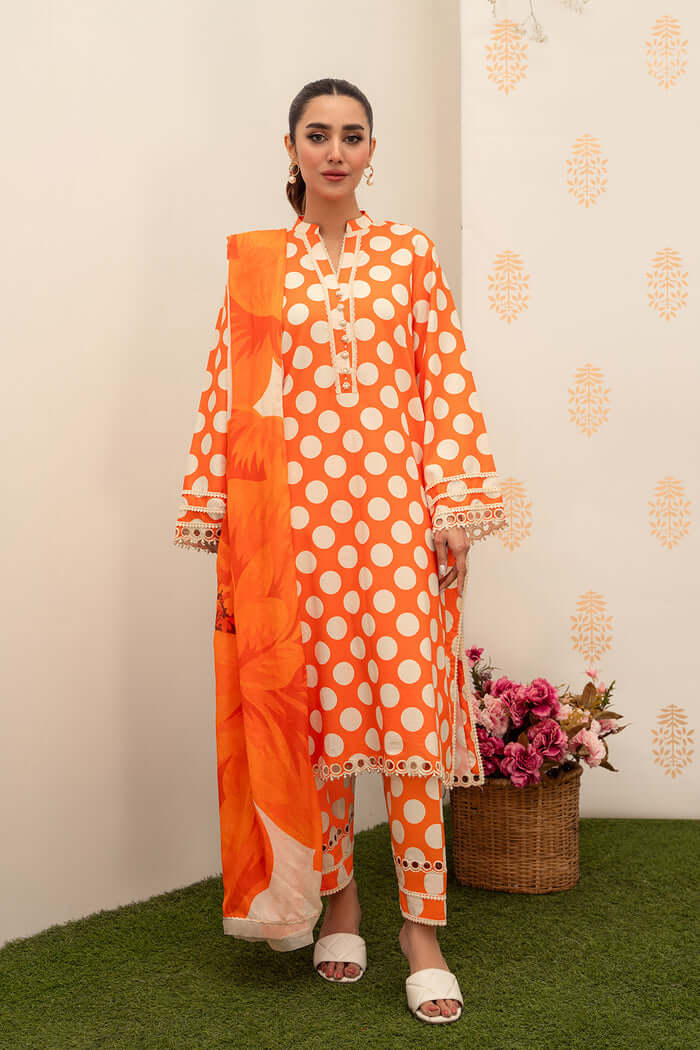 CH 128-3 Piece Unstitched Digital Printed Lawn Suit ( Fine Printed Silk Dupatta )