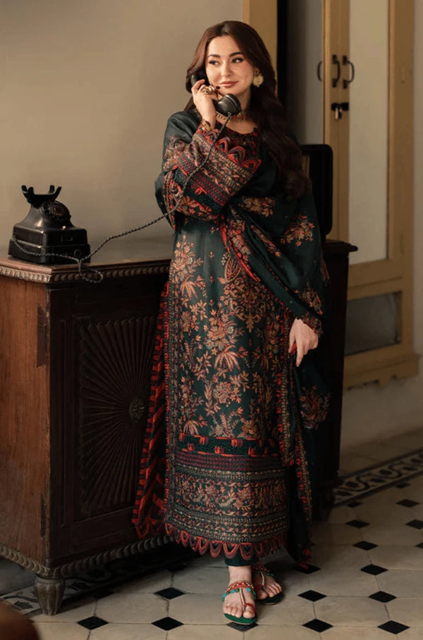 AJ 2915-3 Piece Unstitched Heavy Embroidered Dhanak Suit ( Dhanak Embroidered Shawl )