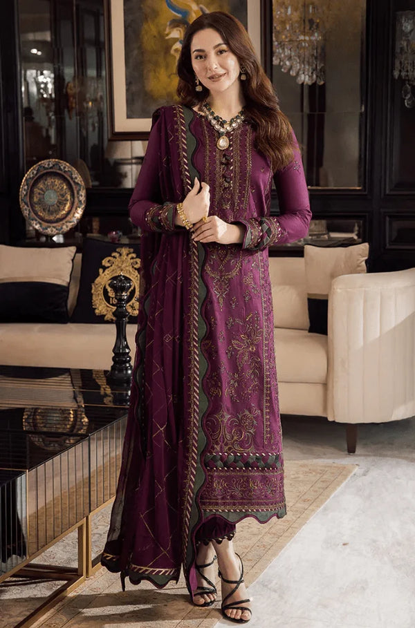 AJ 2885-3 Piece Unstitched Heavy Embroidered Dhanak Suit ( Embroidered Chiffon Dupatta)