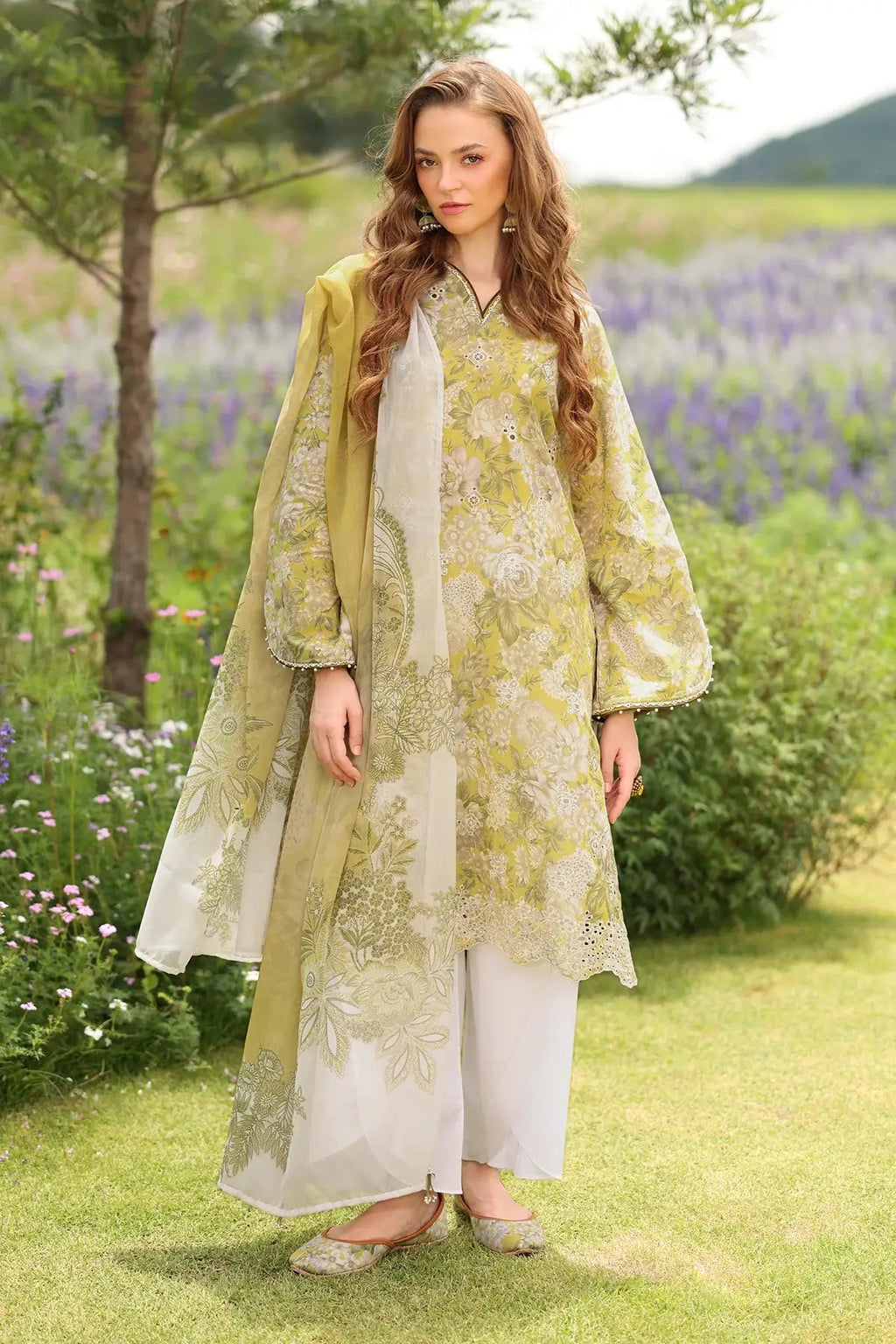 BQ 203-3 Piece Unstitched Embroidered Lawn Suit ( Printed Lawn Dupatta )