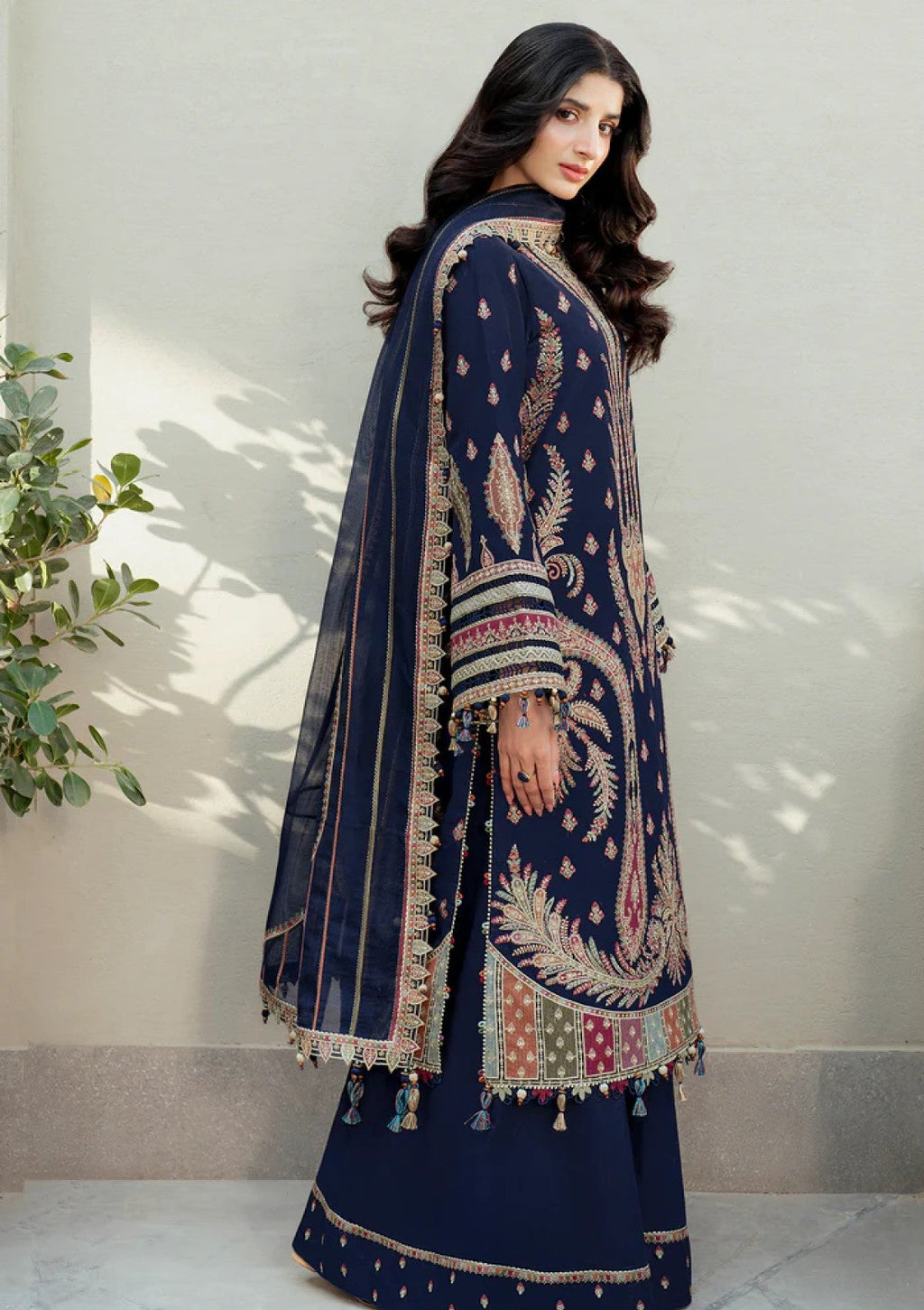 JZ 2990-3 Piece Unstitched Heavy Embroidered Dhanak Suit ( Dhanak Embroidered Shawl )